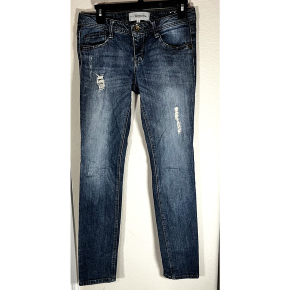 Rewind Jeans Juniors 5 Blue Skinny Low Rise Distressed Stretch Denim Casual - Picture 1 of 6